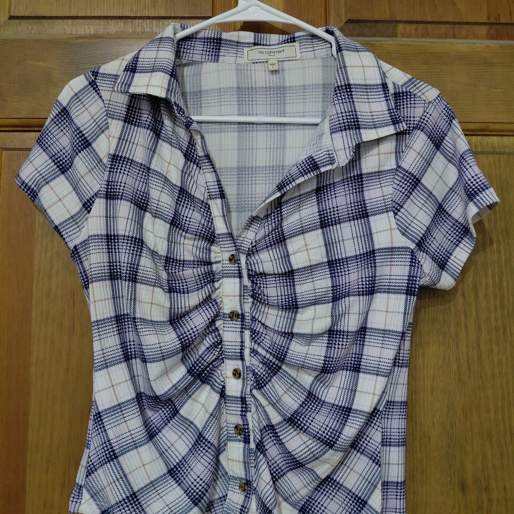 No Boundaries Blue and White Plaid Button-Down Shirt